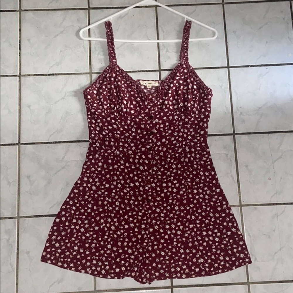 LA hearts dark red floral romper